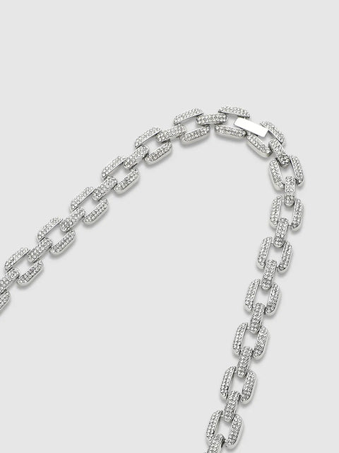 Mens-Embellished-Overlay-Chain-Necklace-Silver