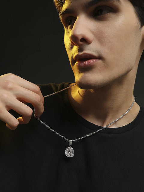 Embellished Q Alphabet Pendant with Chain - Silver
