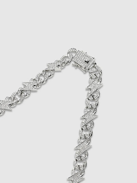 Mens-Embellished-Thunder-Chain-Necklace-Silver