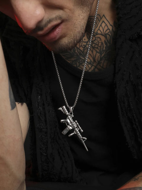 Rifle Gun Pendant with Chain - Silver