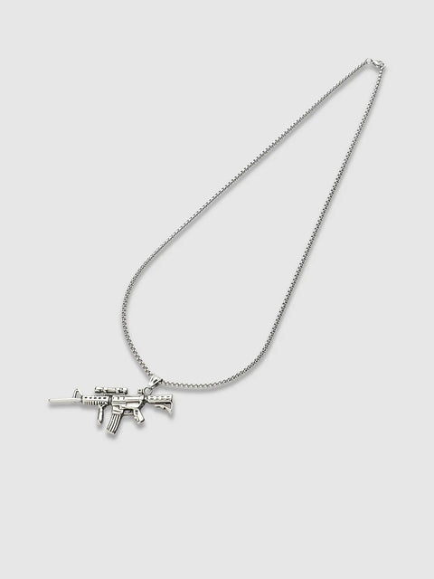 Rifle Gun Pendant with Chain - Silver