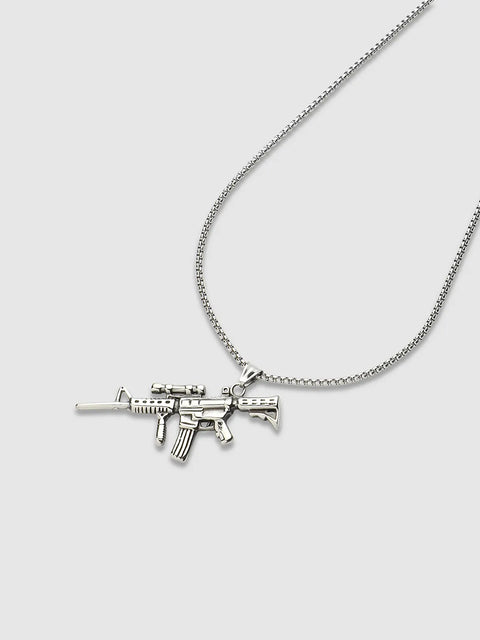 Rifle Gun Pendant with Chain - Silver