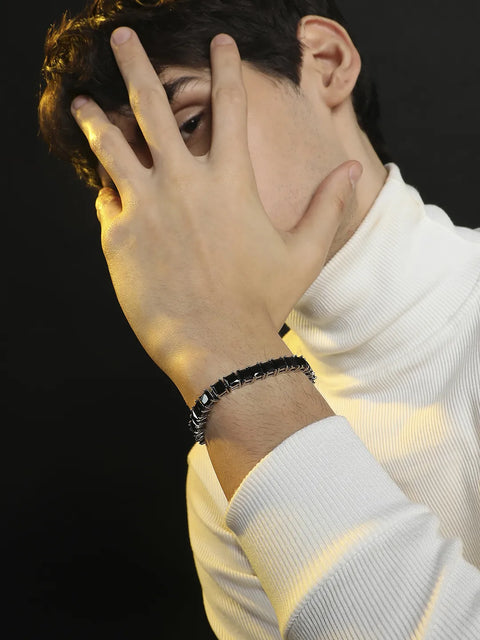 Square Stone Tennis Bracelet - Charcoal Black