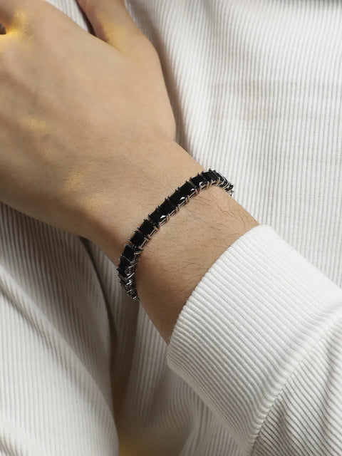 Square Stone Tennis Bracelet - Charcoal Black
